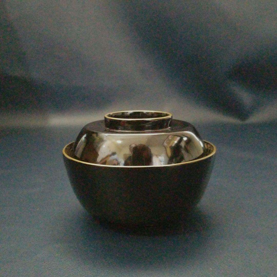 黒漆塗 内総沈金 菊花紋詰 吸物椀 汁椀 茶道具 懐石 菓子椀　1客