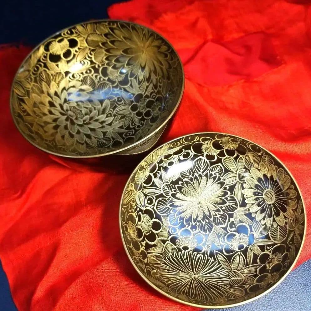 黒漆塗 内総沈金 菊花紋詰 吸物椀 汁椀 茶道具 懐石 菓子椀　1客