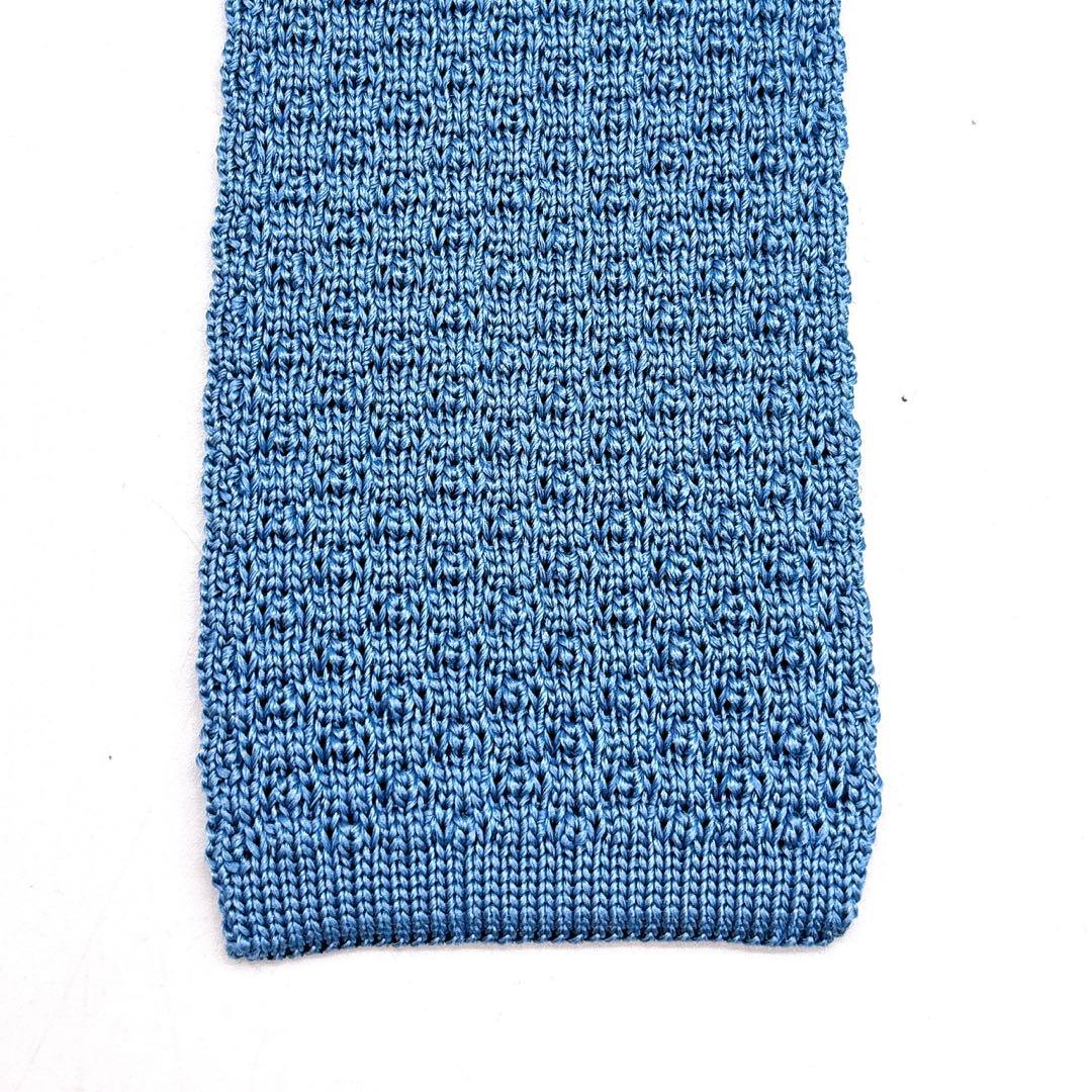 HERMES ニットタイ ブルー ネクタイ Hロゴ刺繍