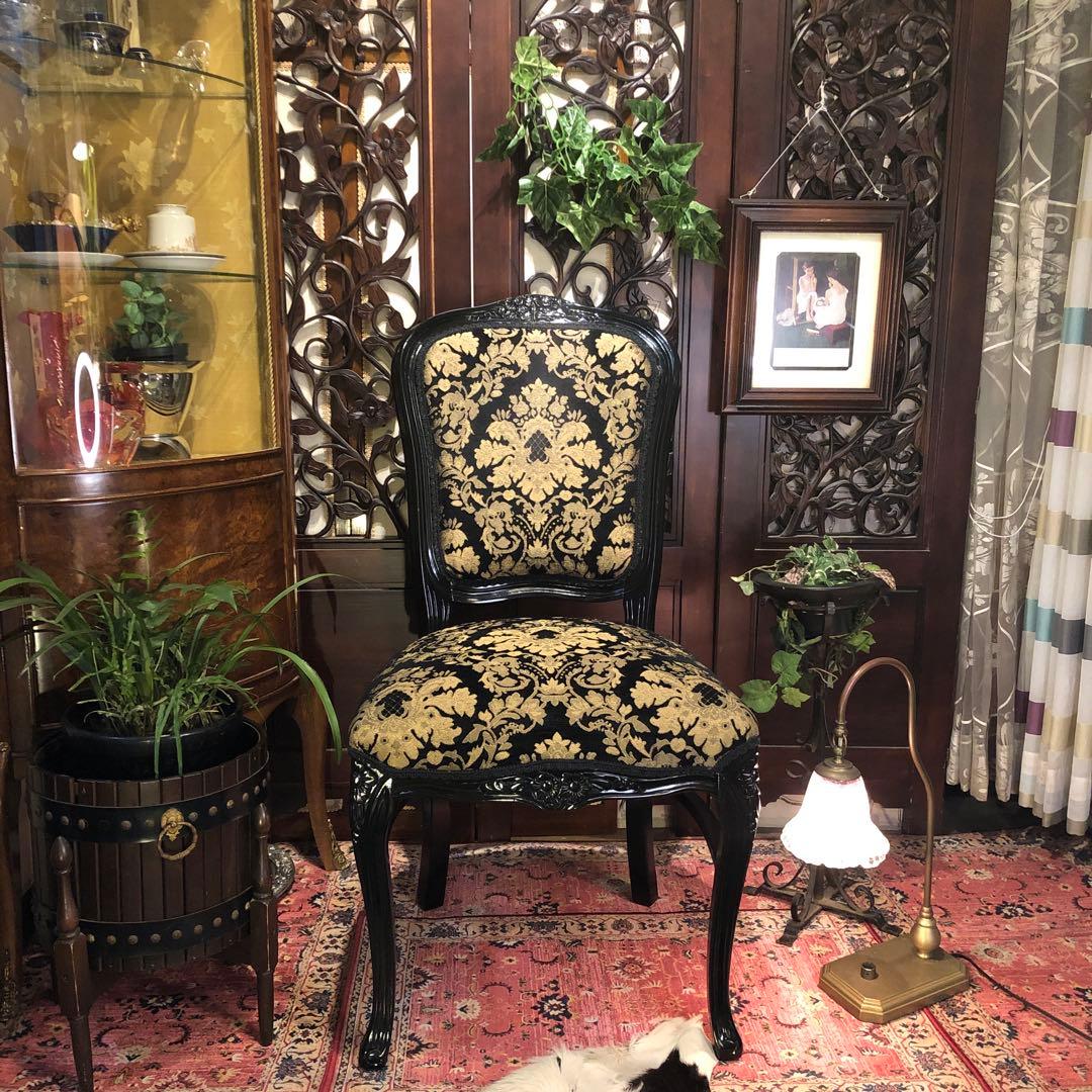 Sale ４脚　メルナリ華子次郎　猫脚アンティーク　チェア　ブラック　金系