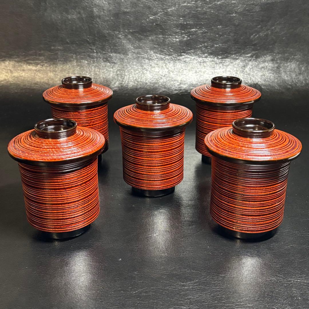 ★輪島塗！蒔絵付 輪島屋 小吸物椀 五客！『輪島屋造』！共箱！★