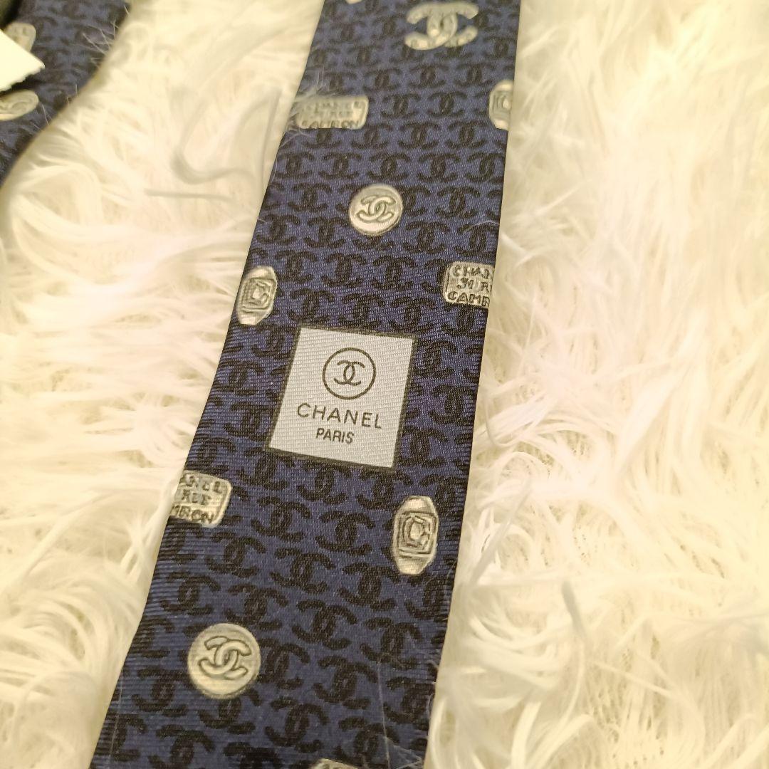 極美品✨️　CHANEL ネイビー　紺 ロゴ ネクタイ　シャネル　シルク