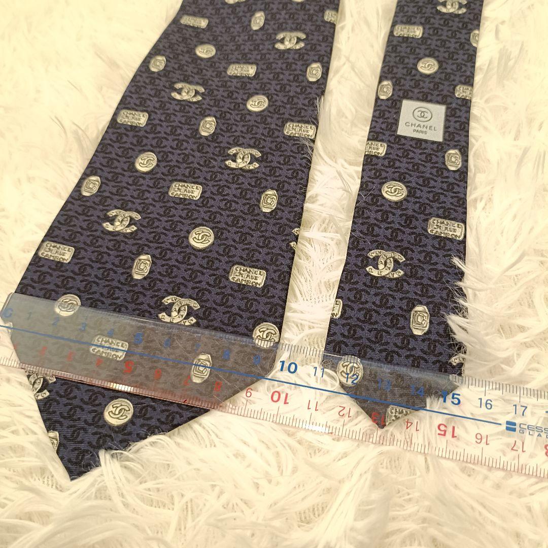 極美品✨️　CHANEL ネイビー　紺 ロゴ ネクタイ　シャネル　シルク
