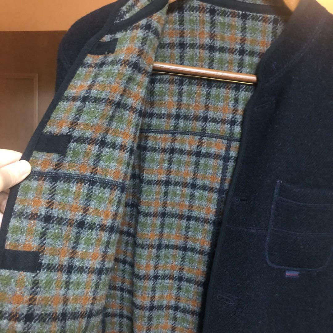 【限定値下希少サイズS美品】Papas高級ウールマオカラージャケット紺系