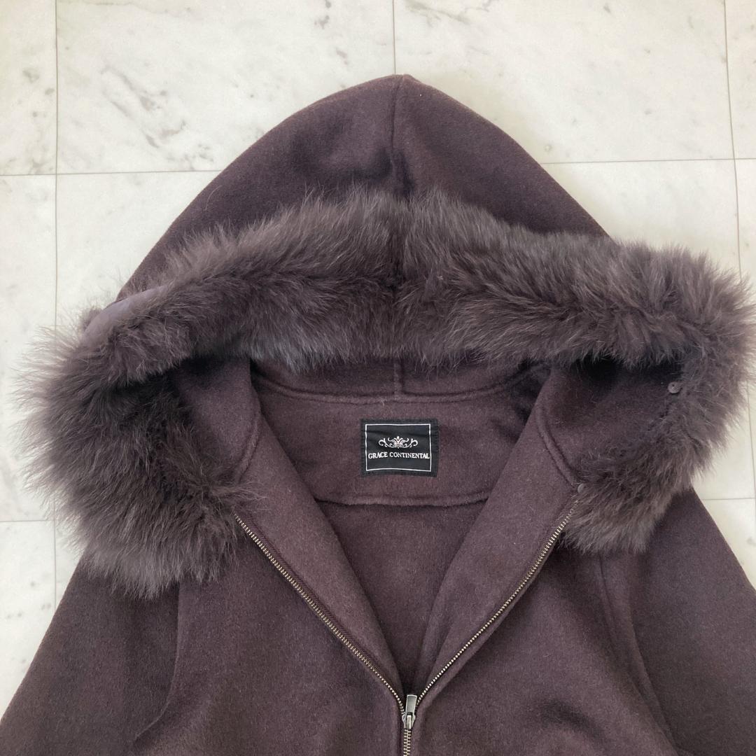 美品　グレースコンチネンタル　フォックスファーポンチョ　ブラウン