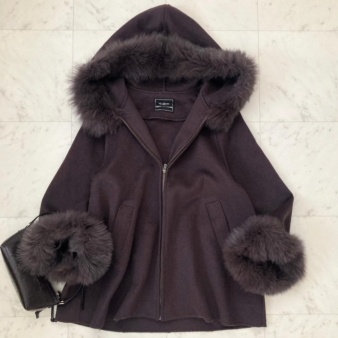 美品　グレースコンチネンタル　フォックスファーポンチョ　ブラウン