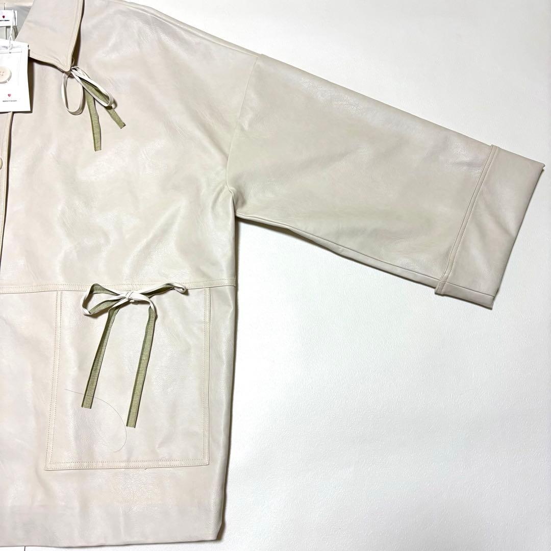 タグ付✨merry jenny リボン フェイクレザー ジャケット ホワイト F