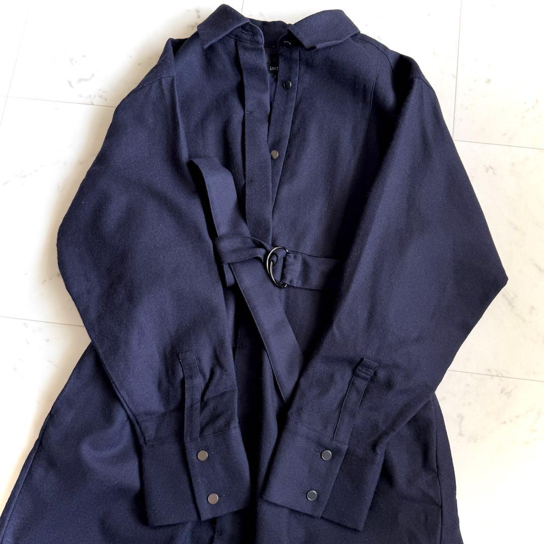 美品 アンタイトル メリノウールシャツワンピース◆ネイビー 2 ロングワンピース