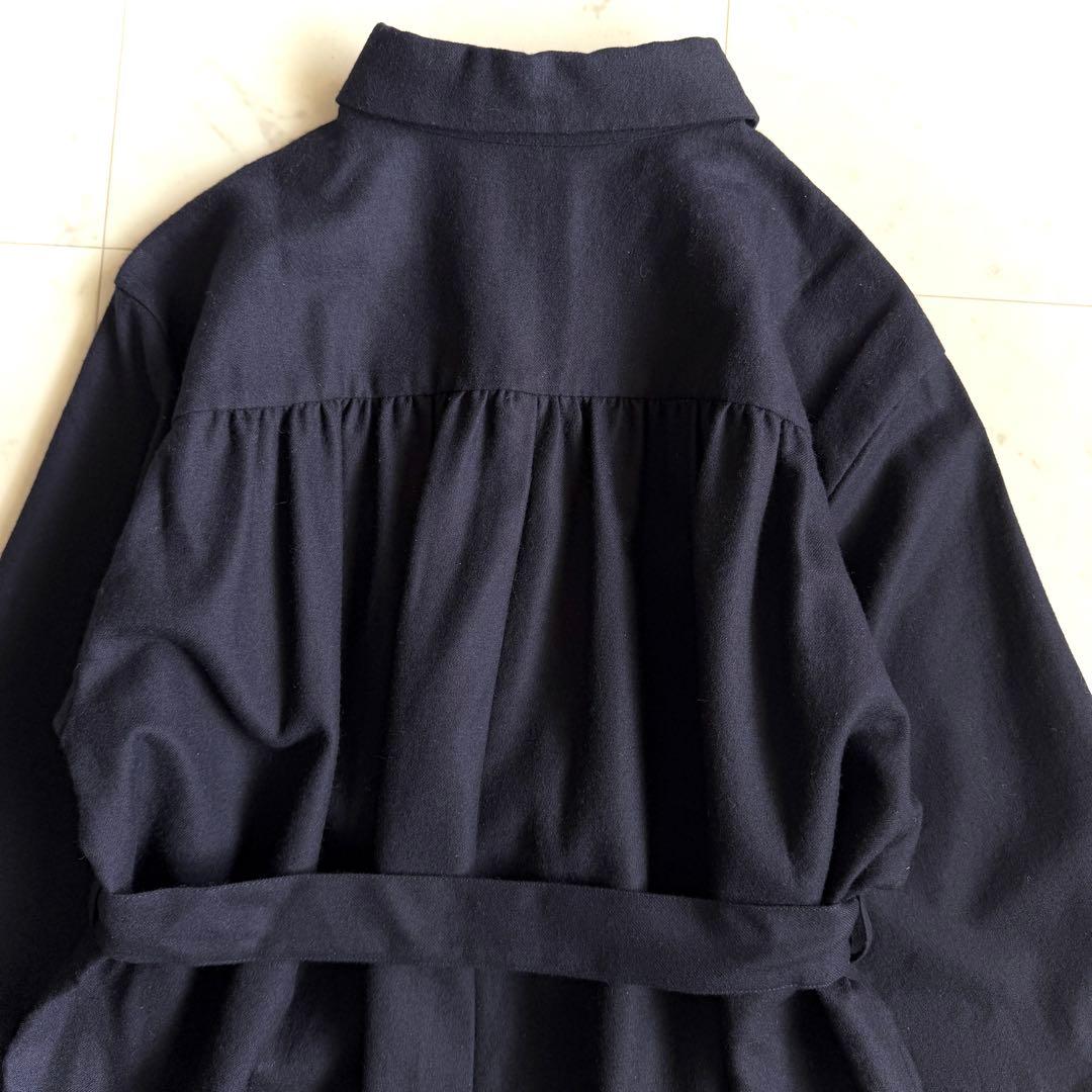 美品 アンタイトル メリノウールシャツワンピース◆ネイビー 2 ロングワンピース