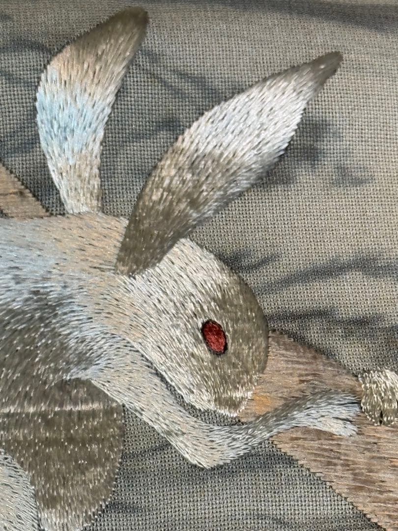 ウサギ刺繍 名古屋帯　アンティーク　餅つき　レア