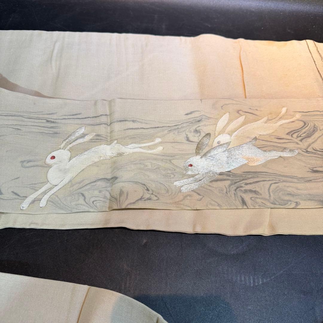 ウサギ刺繍 名古屋帯　アンティーク　餅つき　レア