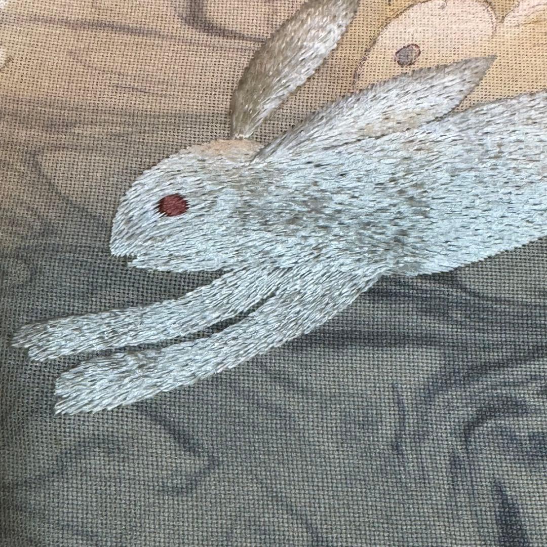 ウサギ刺繍 名古屋帯　アンティーク　餅つき　レア