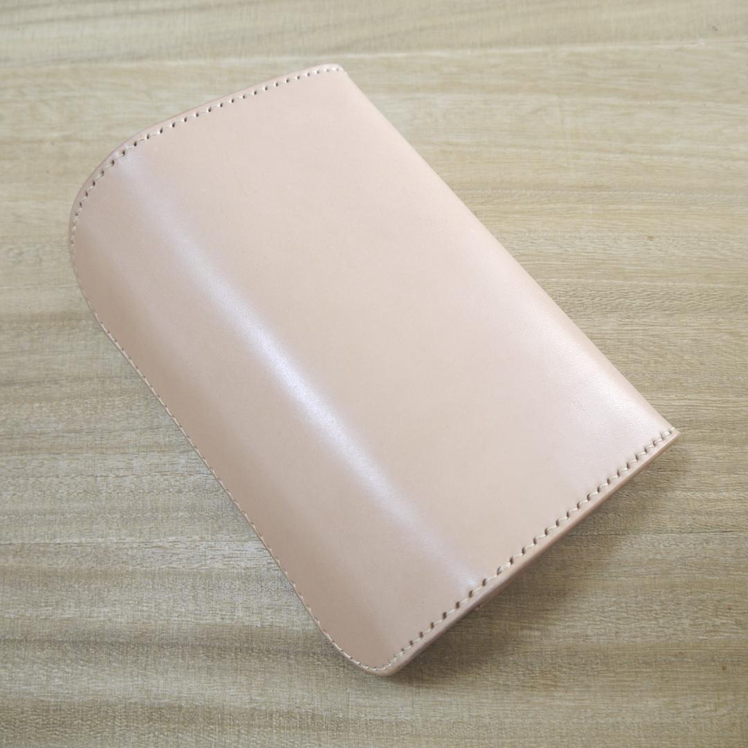 ヌメ革　栃木レザー　サドルレザー　ロングウォレット　かぶせ　三つ折り　生成り