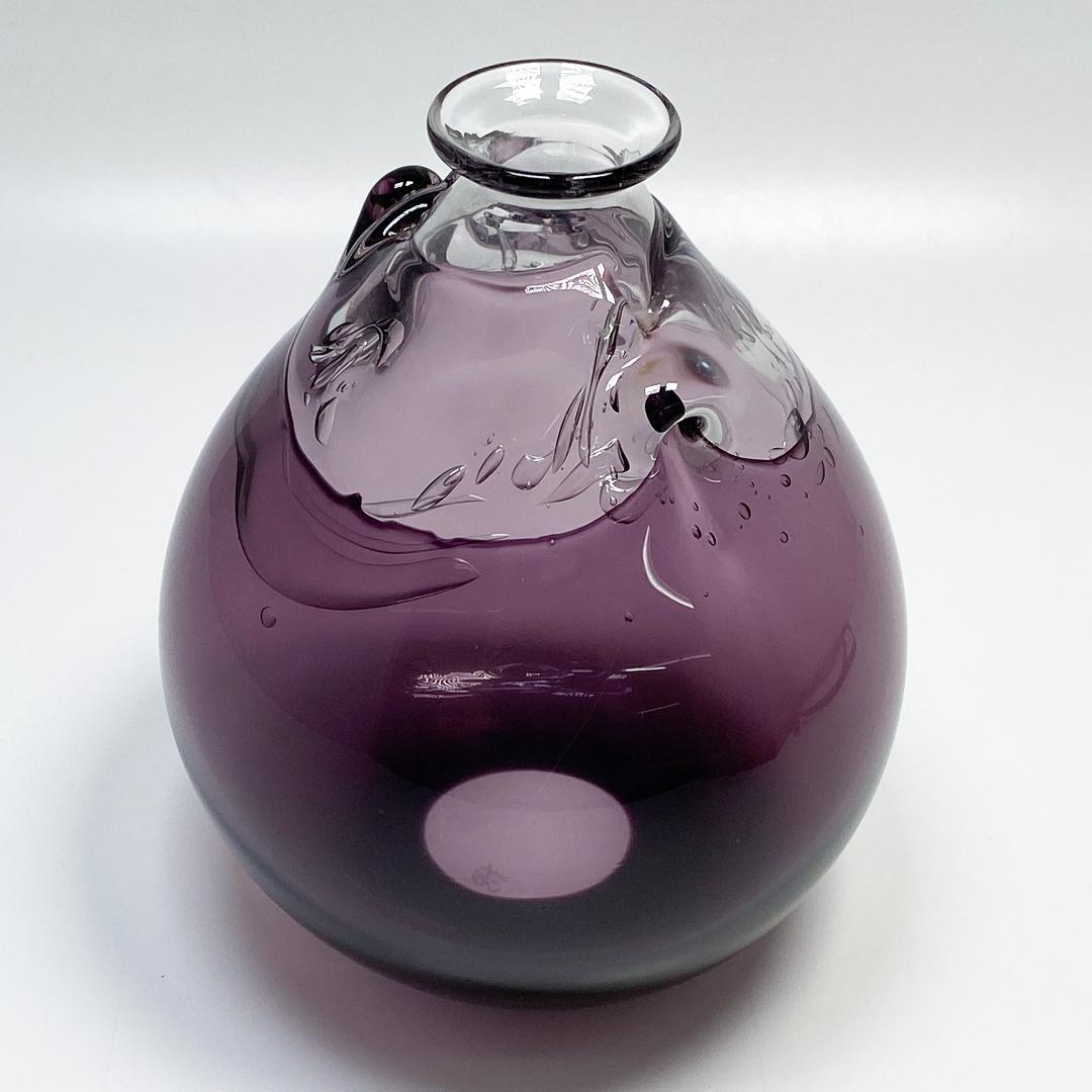 山口浩二 作 宙吹硝子 紫被花器 花瓶 木箱付