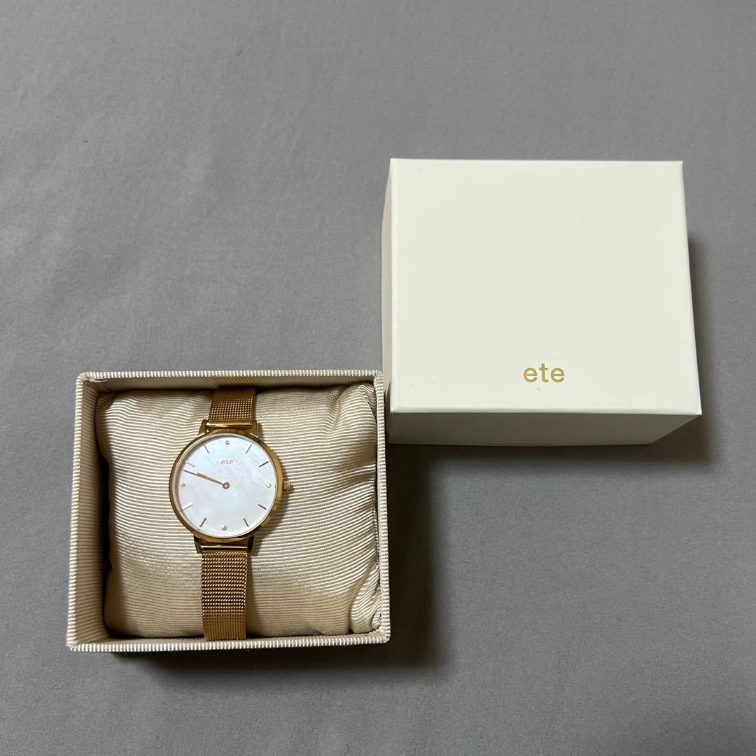 ete ゴールドメッシュバンド腕時計