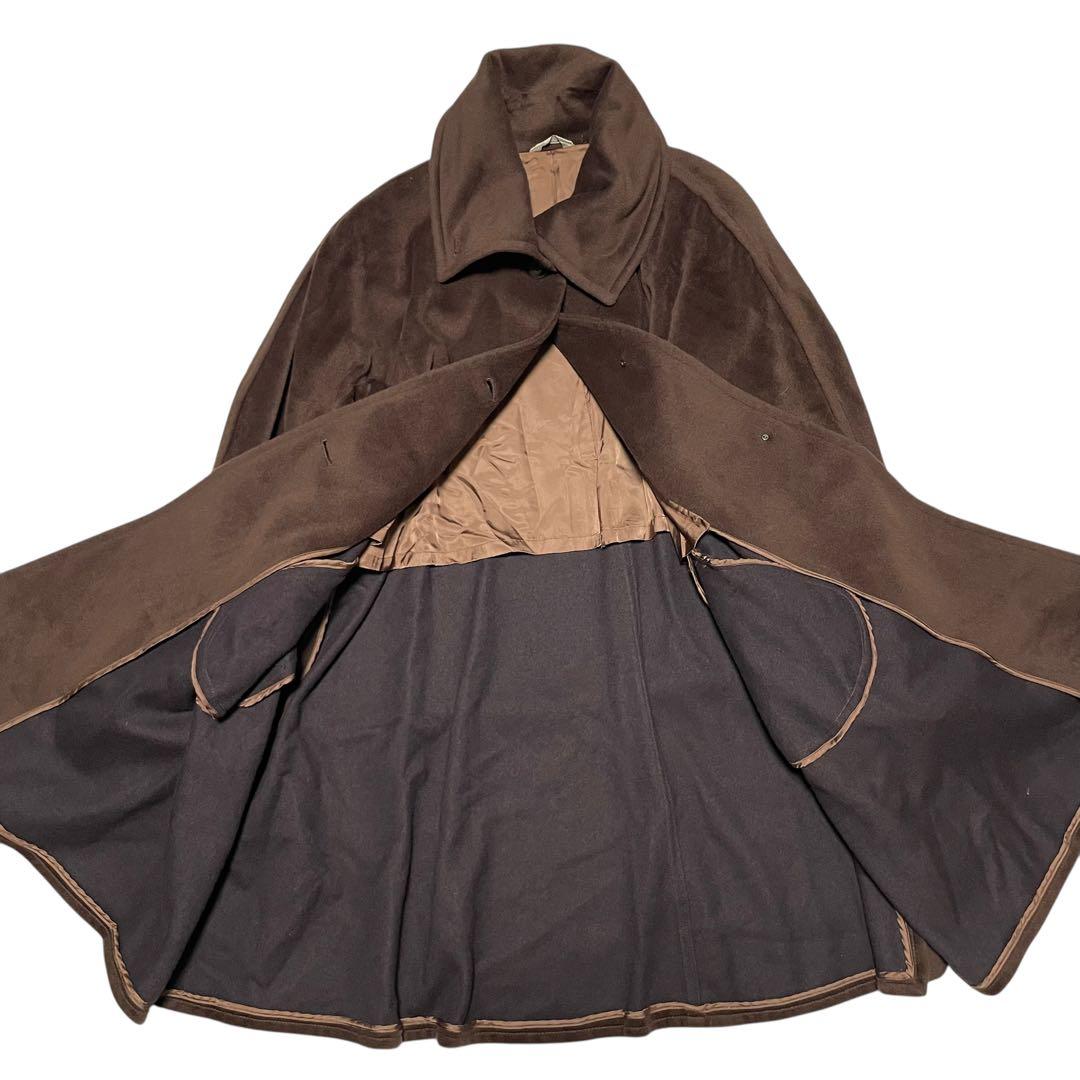 【カシミヤ混×大きい襟】イタリア製ウール マキシ丈ロングコート ブラウン 3L