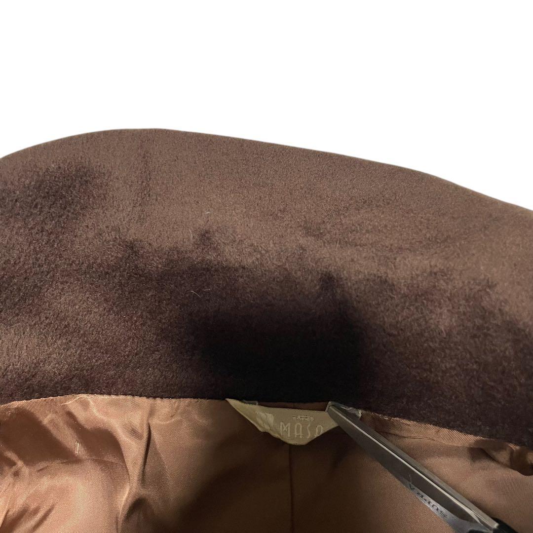 【カシミヤ混×大きい襟】イタリア製ウール マキシ丈ロングコート ブラウン 3L