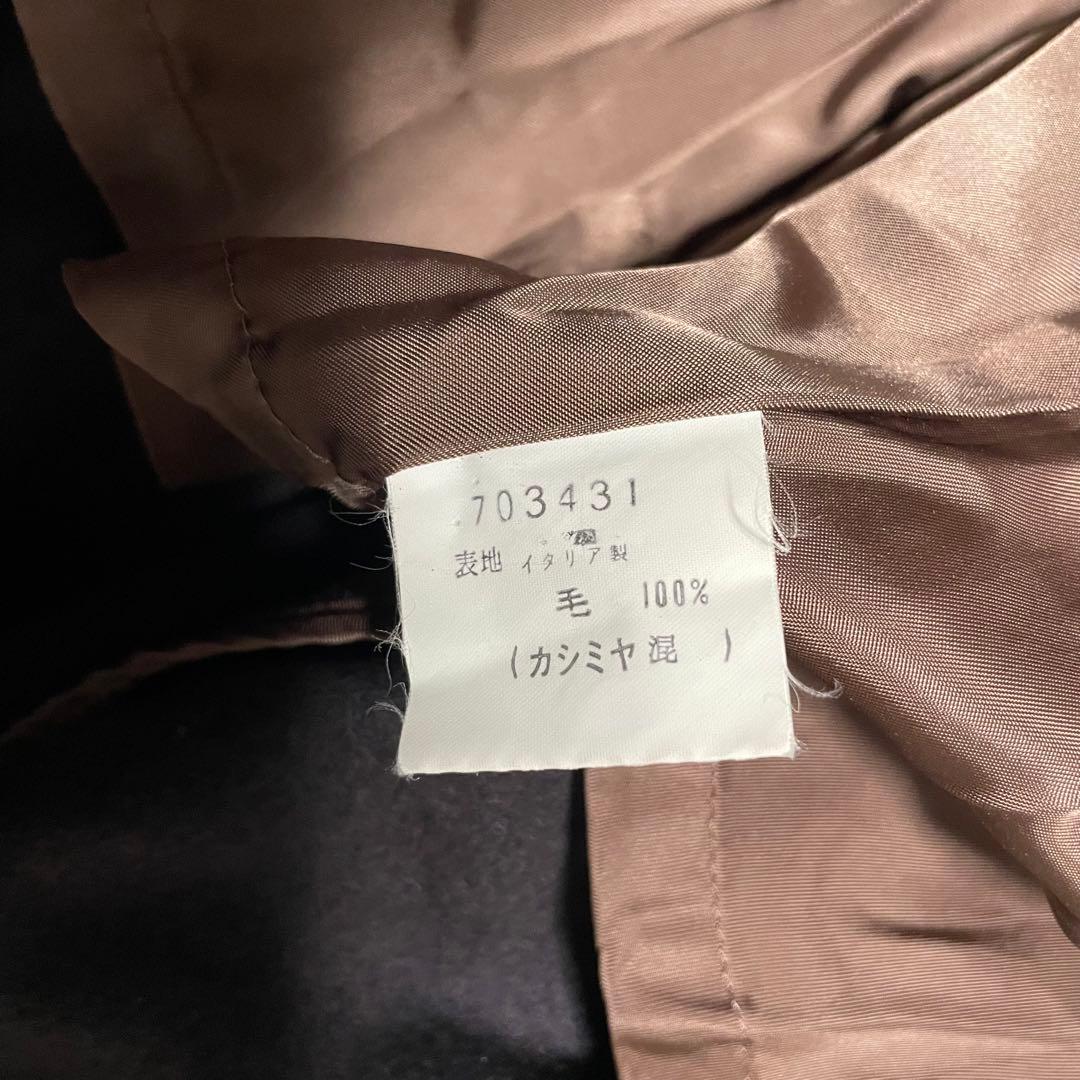 【カシミヤ混×大きい襟】イタリア製ウール マキシ丈ロングコート ブラウン 3L