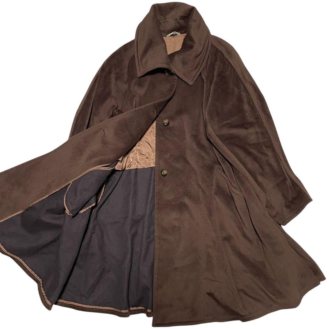 【カシミヤ混×大きい襟】イタリア製ウール マキシ丈ロングコート ブラウン 3L