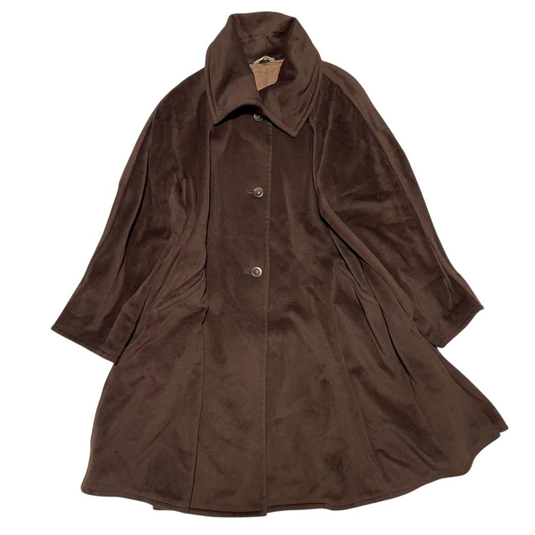【カシミヤ混×大きい襟】イタリア製ウール マキシ丈ロングコート ブラウン 3L