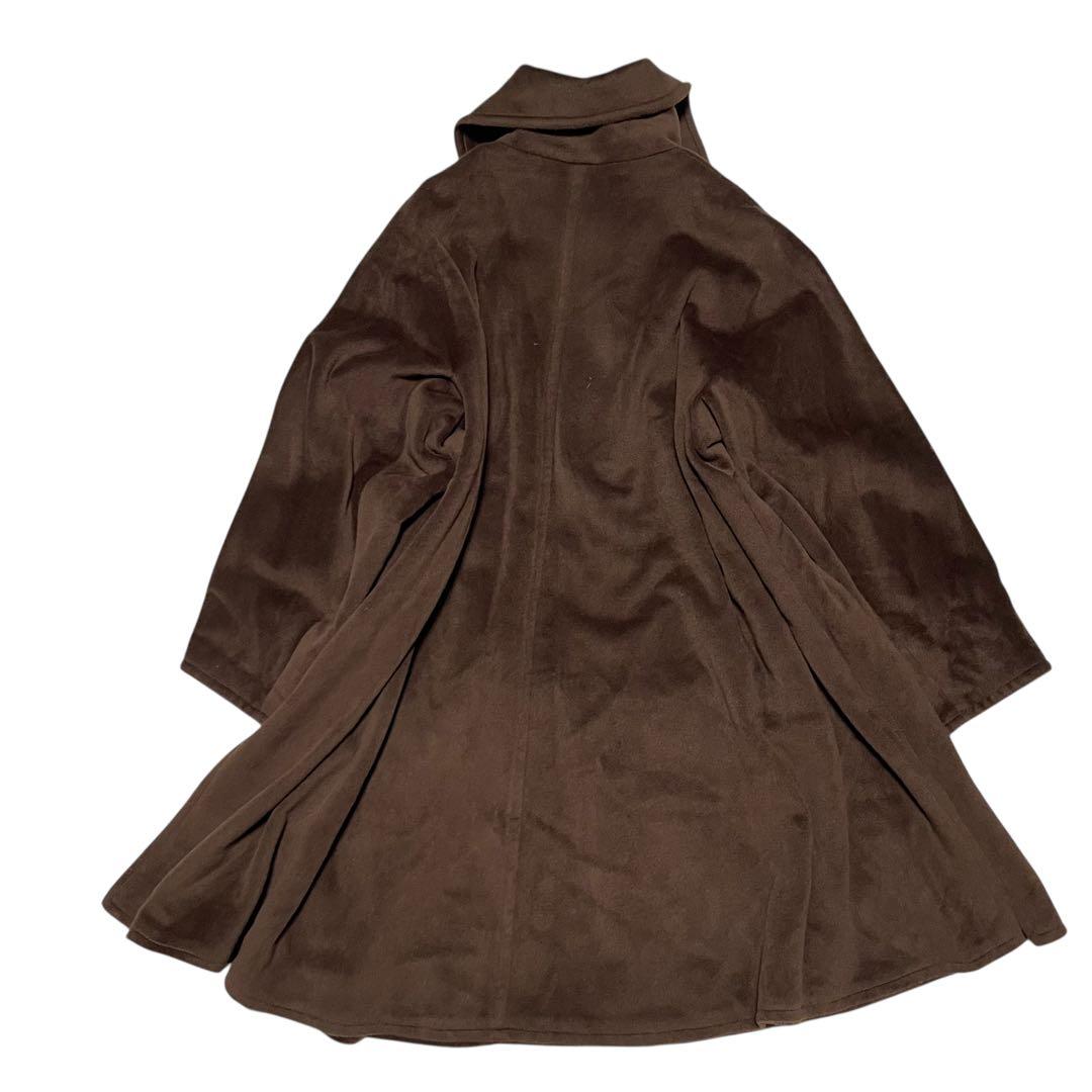 【カシミヤ混×大きい襟】イタリア製ウール マキシ丈ロングコート ブラウン 3L