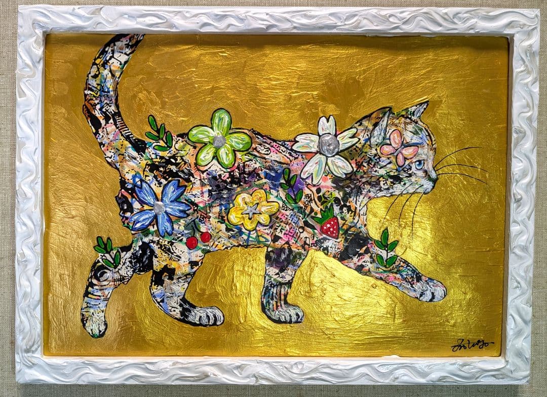 24時間以内売れなければ300円✨A4大サイズ手作り額付作品 「旅するニャンコ」