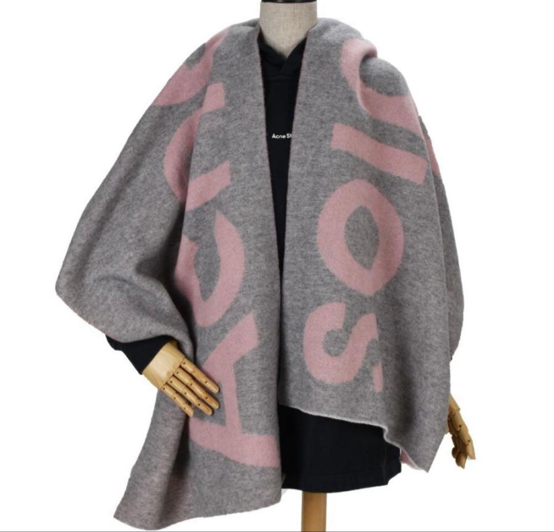 Acne Studios ロゴマフラー グレー/ピンク