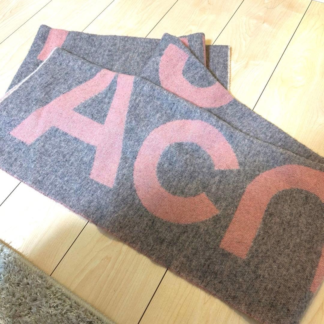 Acne Studios ロゴマフラー グレー/ピンク