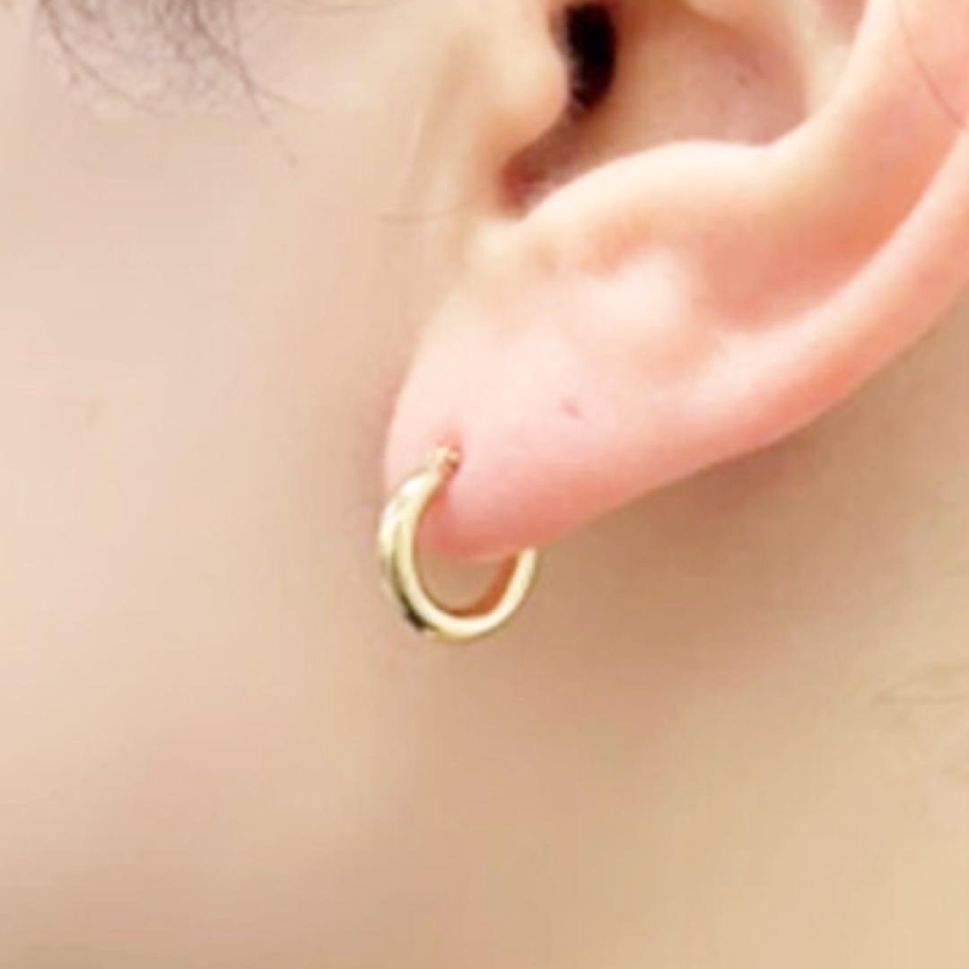 18金【2×10mm 定番フープピアス】イエローゴールド K18刻印入 新品！