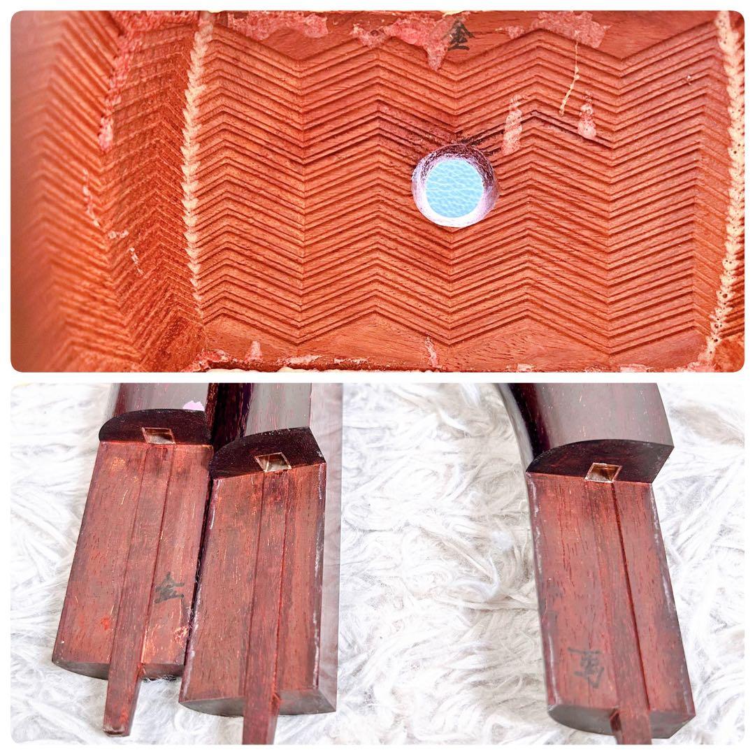 【希少】長唄三味線　中棹　紅木　金細　綾杉胴　天然糸巻き　一本溝