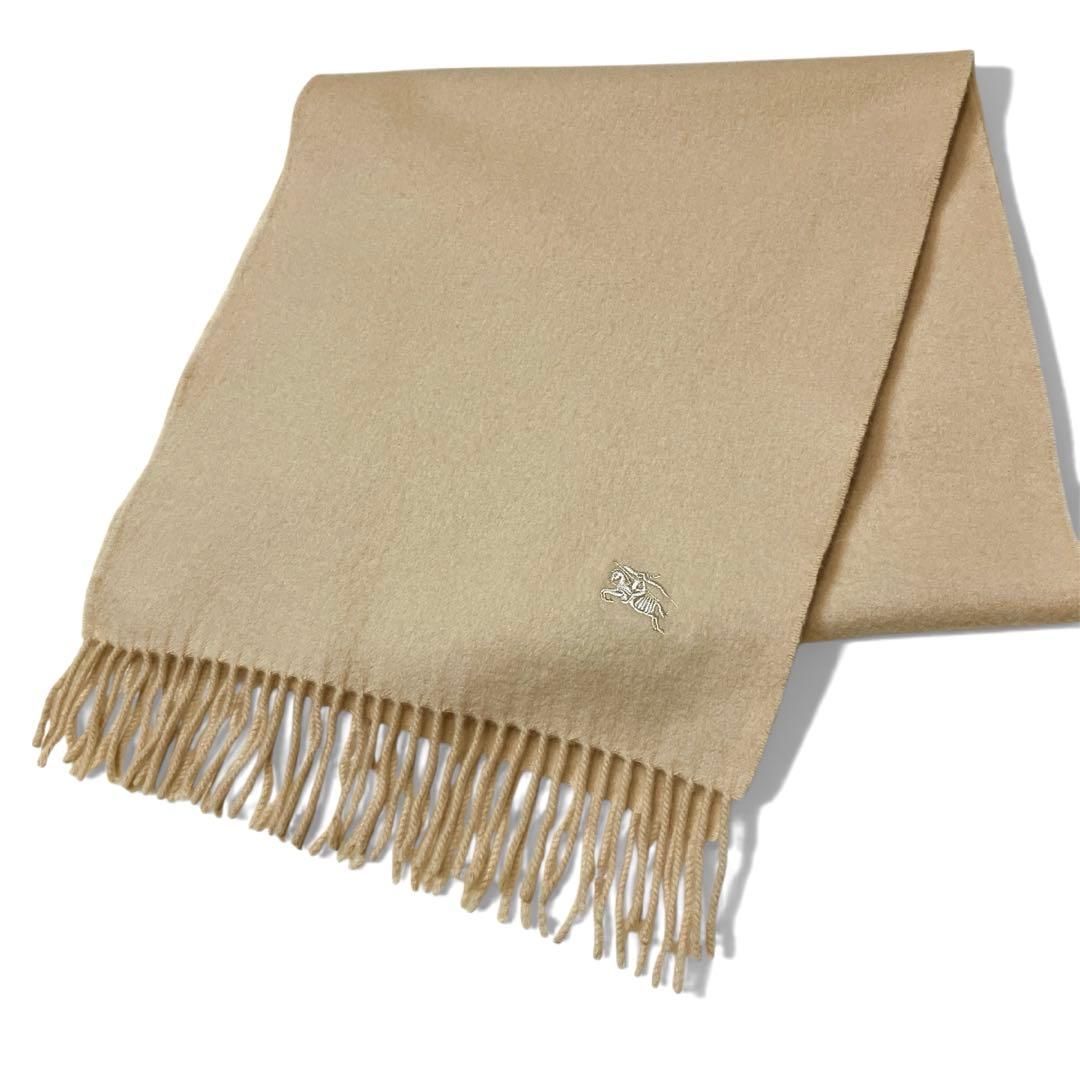 希少/バーバリー マフラー/カシミヤ100%/金ラメ ホースマーク/無地/午年