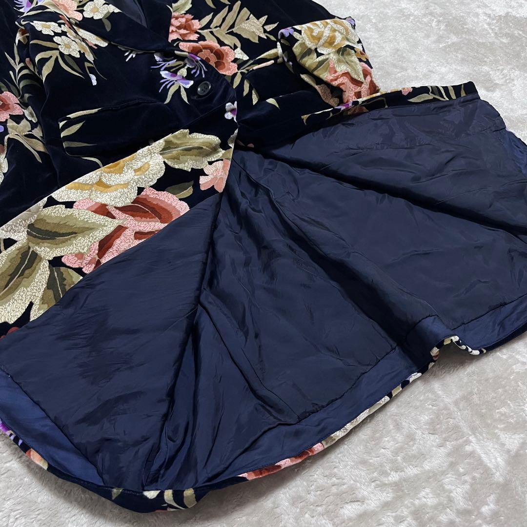 レオナール　ベロア　花柄　総柄　チェスターコート　ブラック　ロングコート