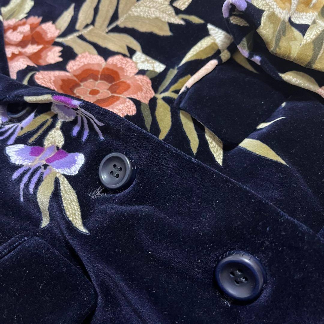 レオナール　ベロア　花柄　総柄　チェスターコート　ブラック　ロングコート