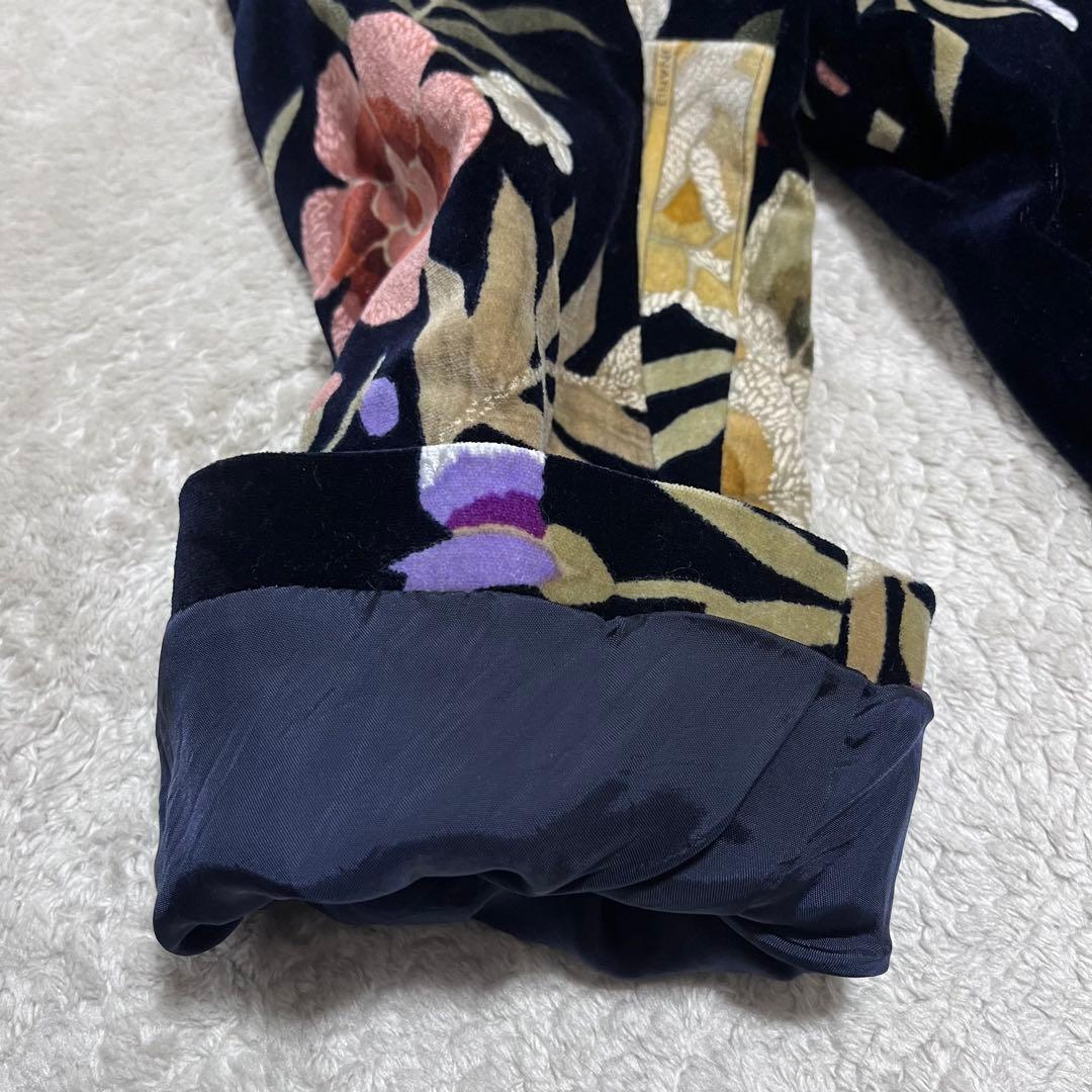 レオナール　ベロア　花柄　総柄　チェスターコート　ブラック　ロングコート