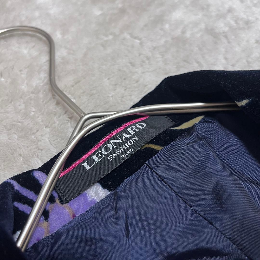 レオナール　ベロア　花柄　総柄　チェスターコート　ブラック　ロングコート