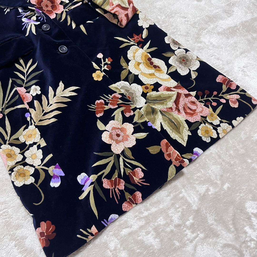 レオナール　ベロア　花柄　総柄　チェスターコート　ブラック　ロングコート