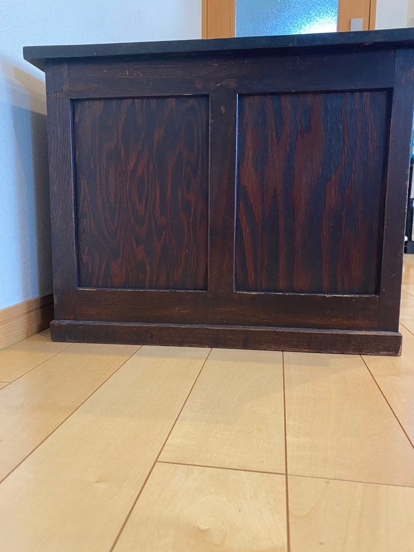 木製引き戸収納キャビネット　引き出し2つ