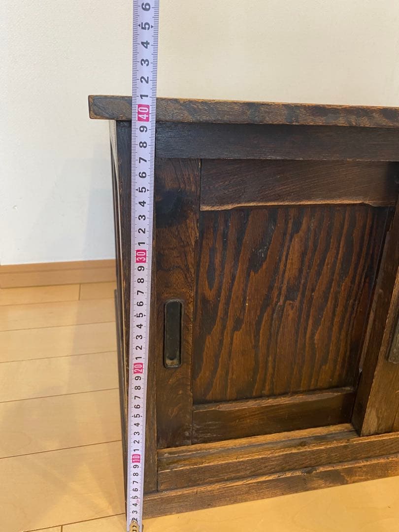 木製引き戸収納キャビネット　引き出し2つ