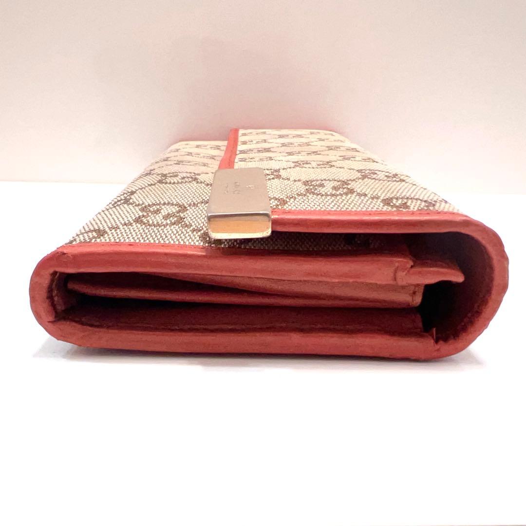 グッチ 長財布 GGキャンバス ロゴ金具 ゴールド金具 大容量 シャイニーレッド