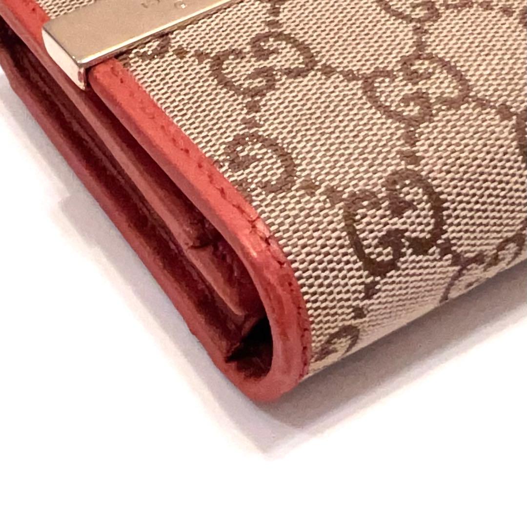 グッチ 長財布 GGキャンバス ロゴ金具 ゴールド金具 大容量 シャイニーレッド