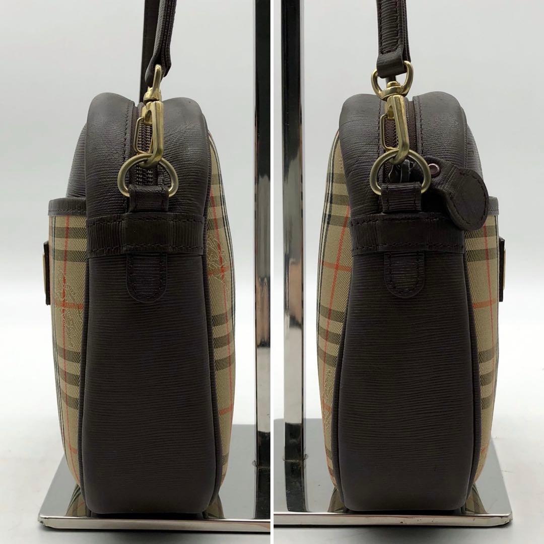 美品✨バーバリー ショルダーバッグ ノバチェック ホースロゴ キャンバス レザー