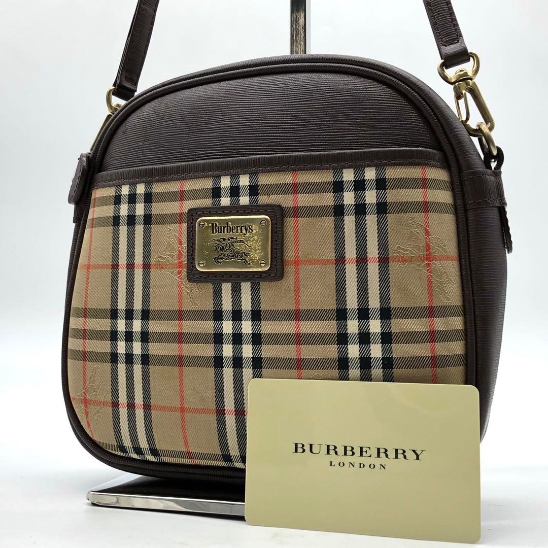 美品✨バーバリー ショルダーバッグ ノバチェック ホースロゴ キャンバス レザー