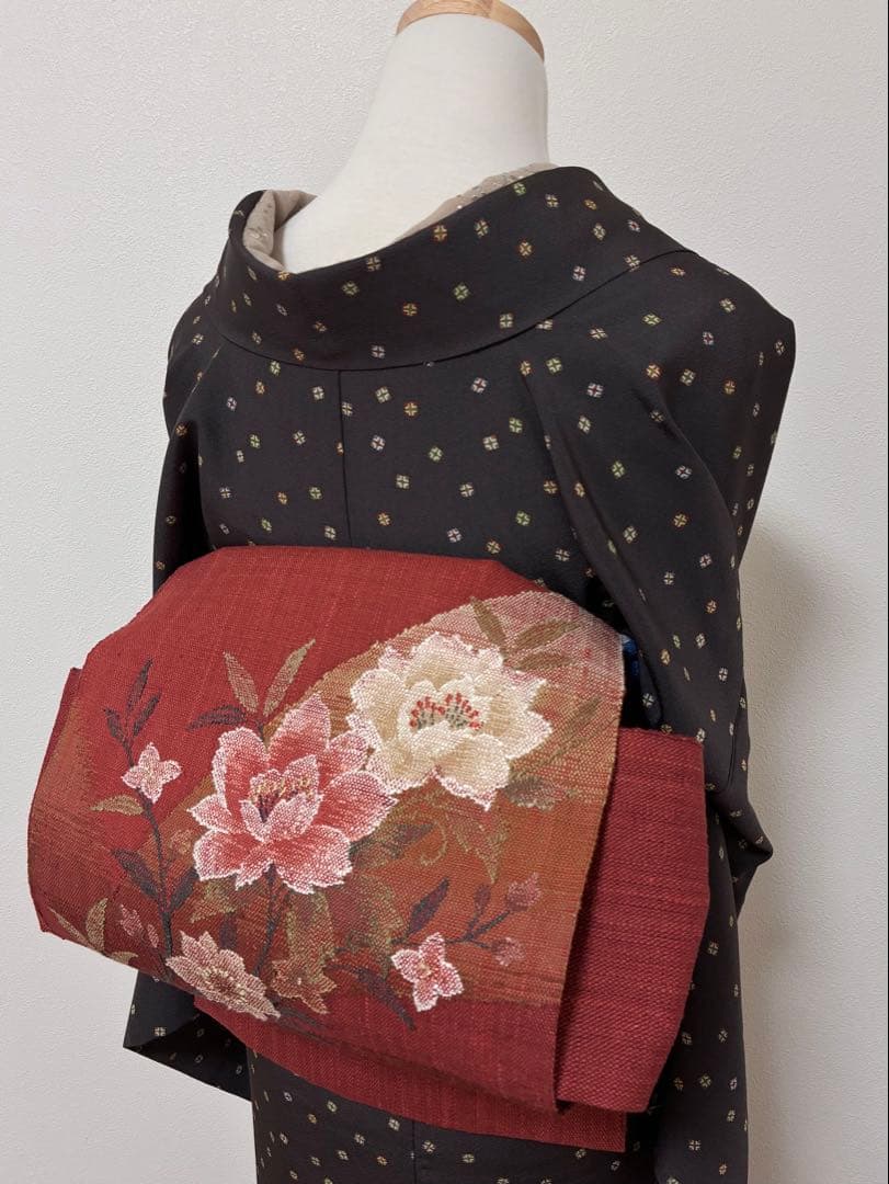 袷　小紋　スクエア幾何学　裄68cm 正絹