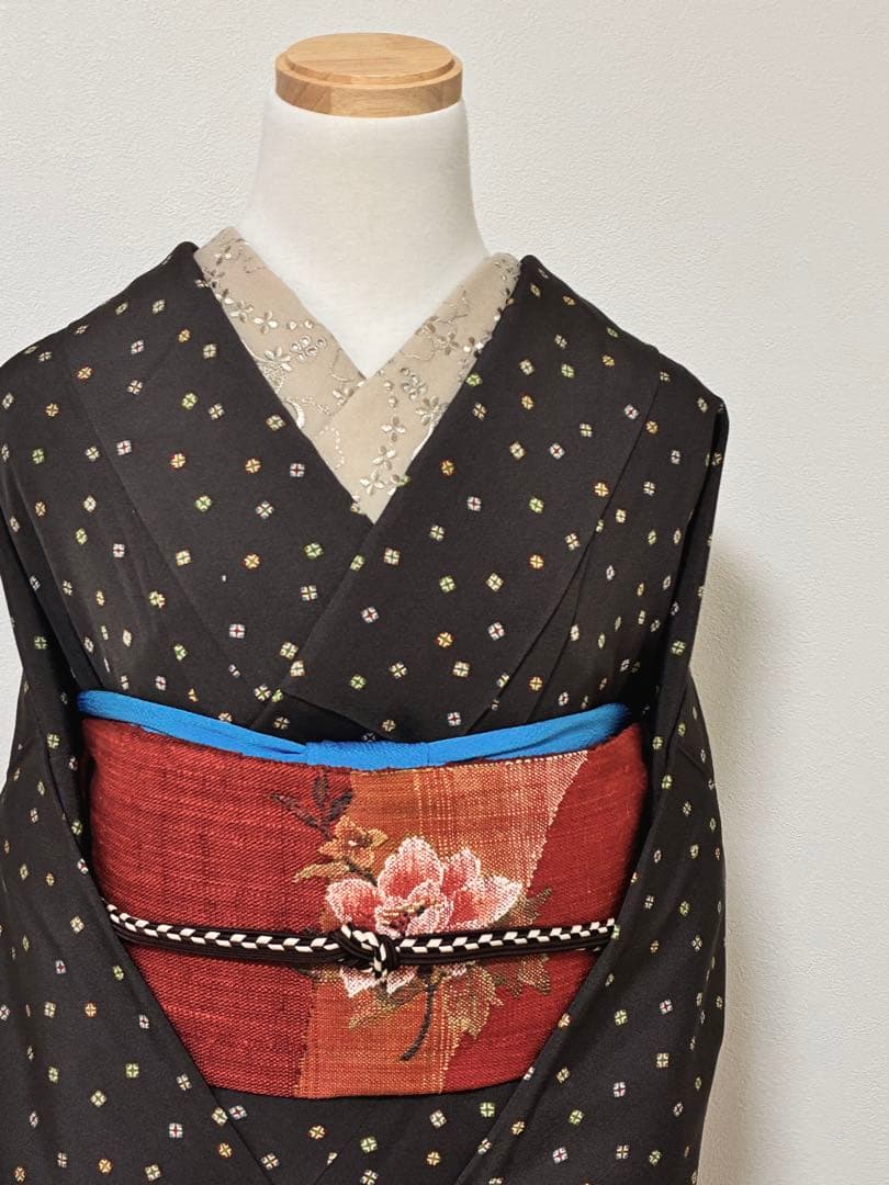 袷　小紋　スクエア幾何学　裄68cm 正絹