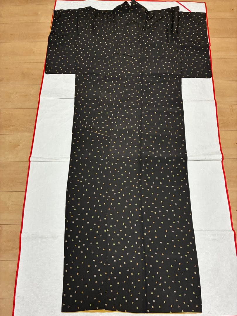 袷　小紋　スクエア幾何学　裄68cm 正絹