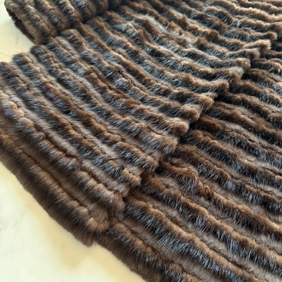 近年モデル 総丈84 ミンク/フォックス 2wayファーコート 毛皮 横段 軽量