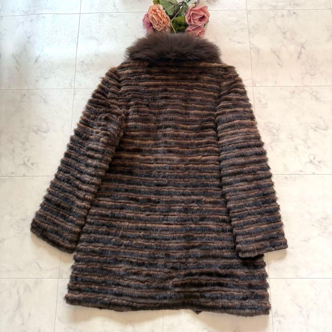 近年モデル 総丈84 ミンク/フォックス 2wayファーコート 毛皮 横段 軽量