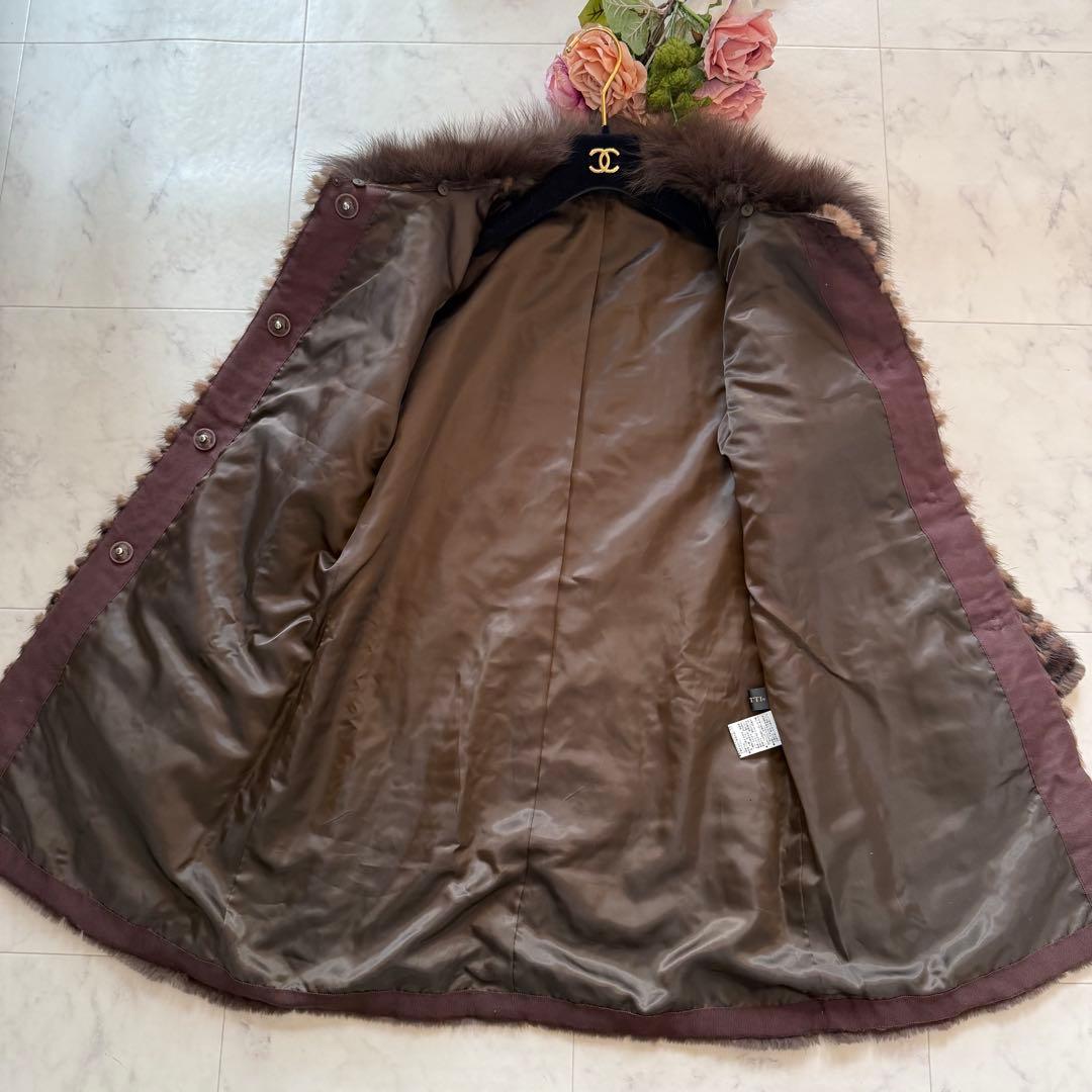 近年モデル 総丈84 ミンク/フォックス 2wayファーコート 毛皮 横段 軽量