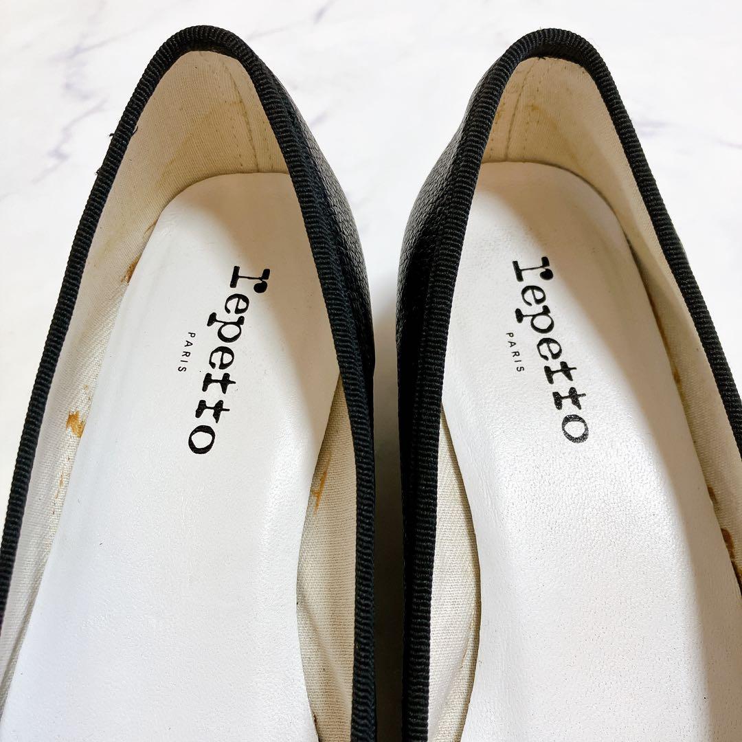 レペット バレエシューズ ウェッジソール 37 シボ革 フラット リボン 黒