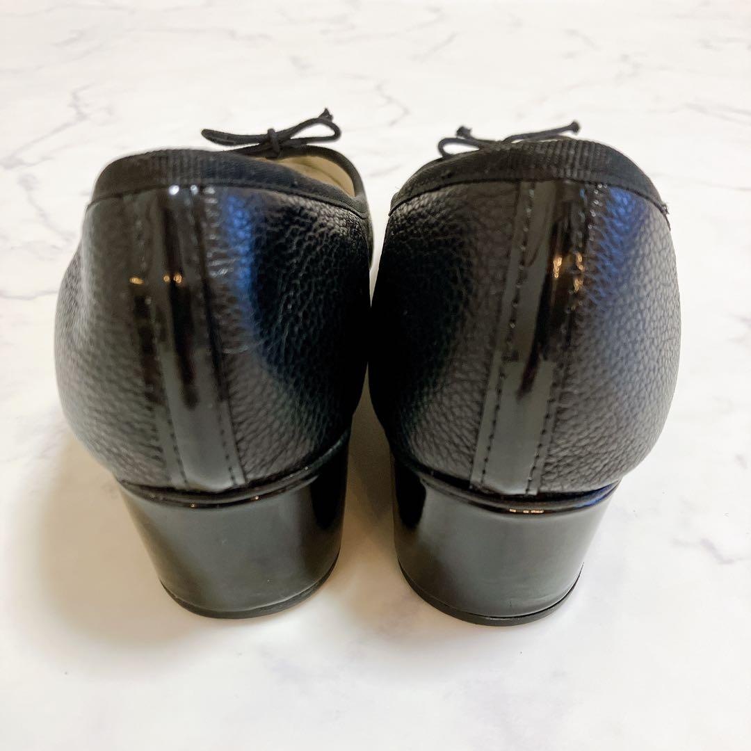 レペット バレエシューズ ウェッジソール 37 シボ革 フラット リボン 黒